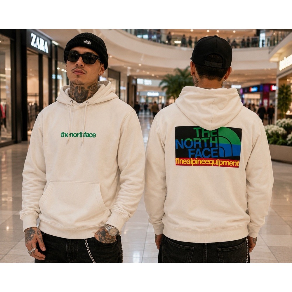 The North Face Fine Alpine Equipment White Graphic Fleece Hoodie Men Sz S Retro